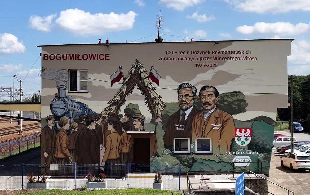 Mural Reymonta i Witosa odsłonięty na stulecie Dożynek Reymontowskich