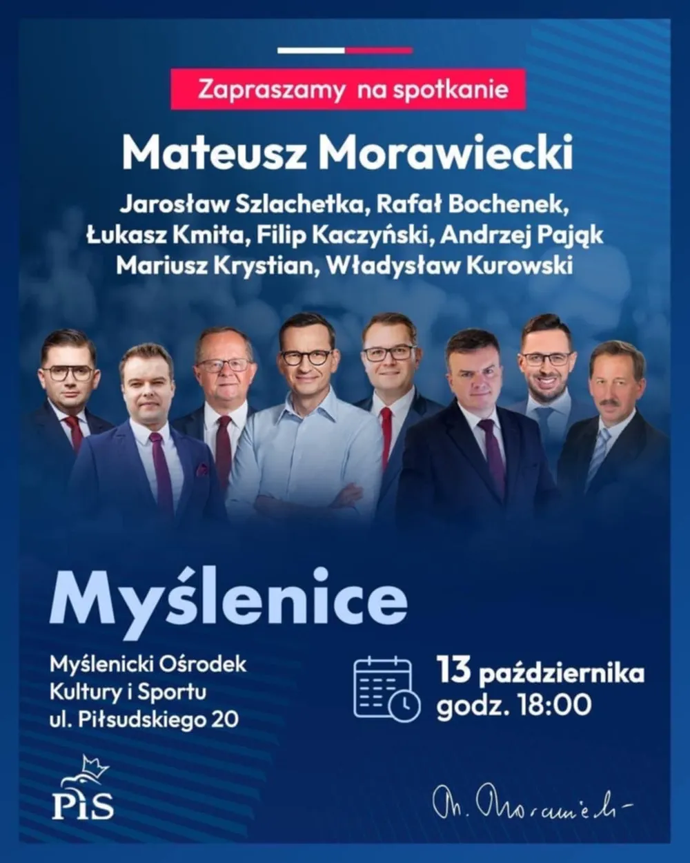 Były premier Mateusz Morawiecki spotka się z mieszkańcami Myślenic