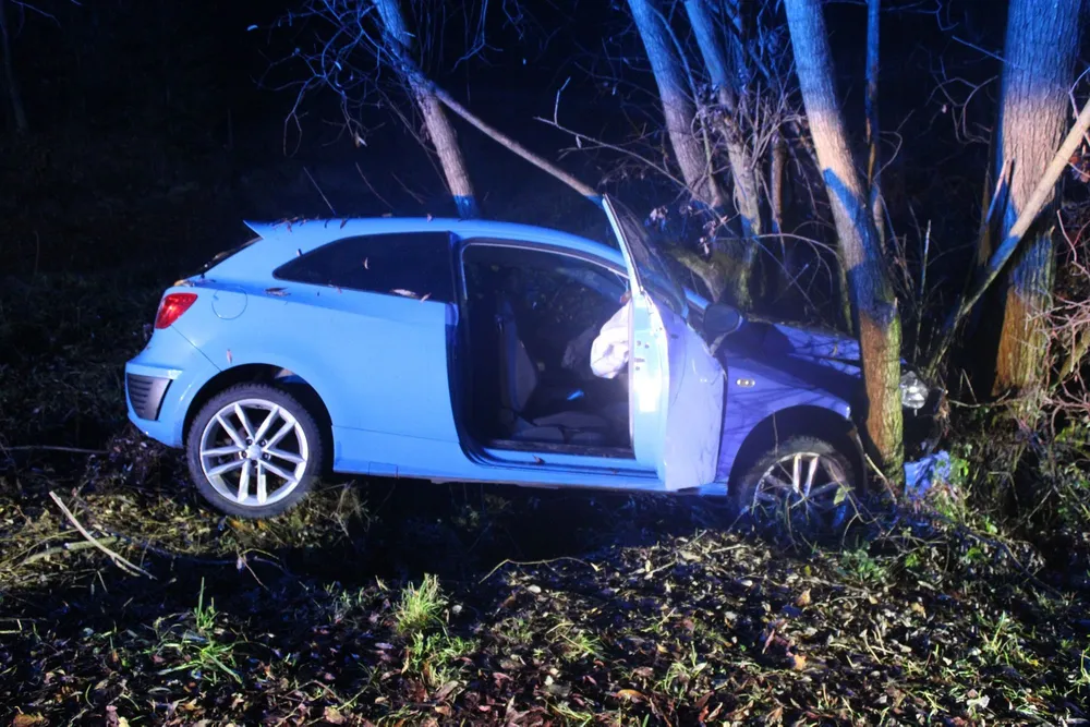 Nocny wypadek pod Oświęcimiem. Samochód uderzył w drzewo, pięć osób trafiło do szpitala