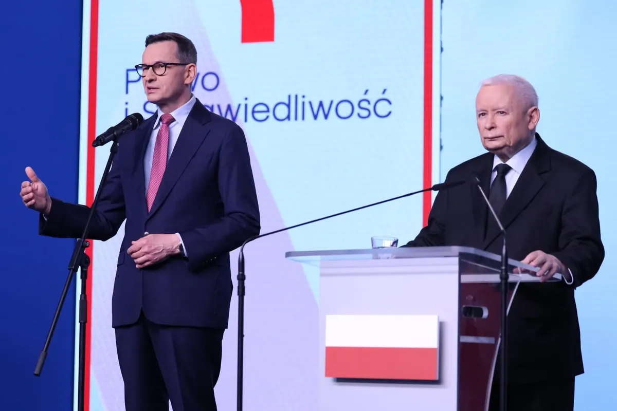 Mateusz Morawiecki i Jarosław Kaczyński na spotkaniu PiS 