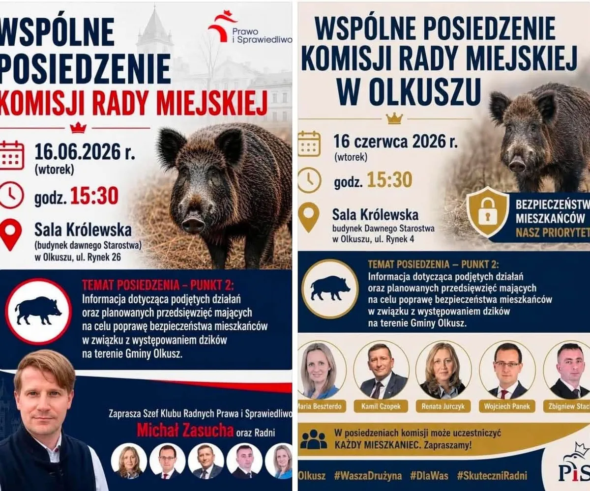 Grafika opublikowana przez Pawła Piasnego na temat obrad komisji RM w Olkuszu