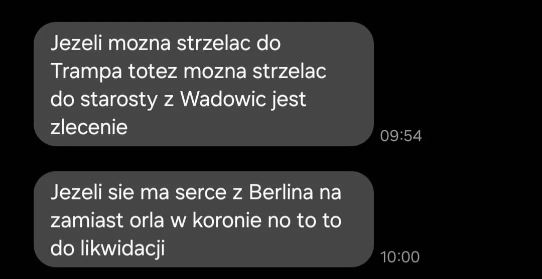Jedna z wiadomości otrzymanych przez Sebastiana Mlaka