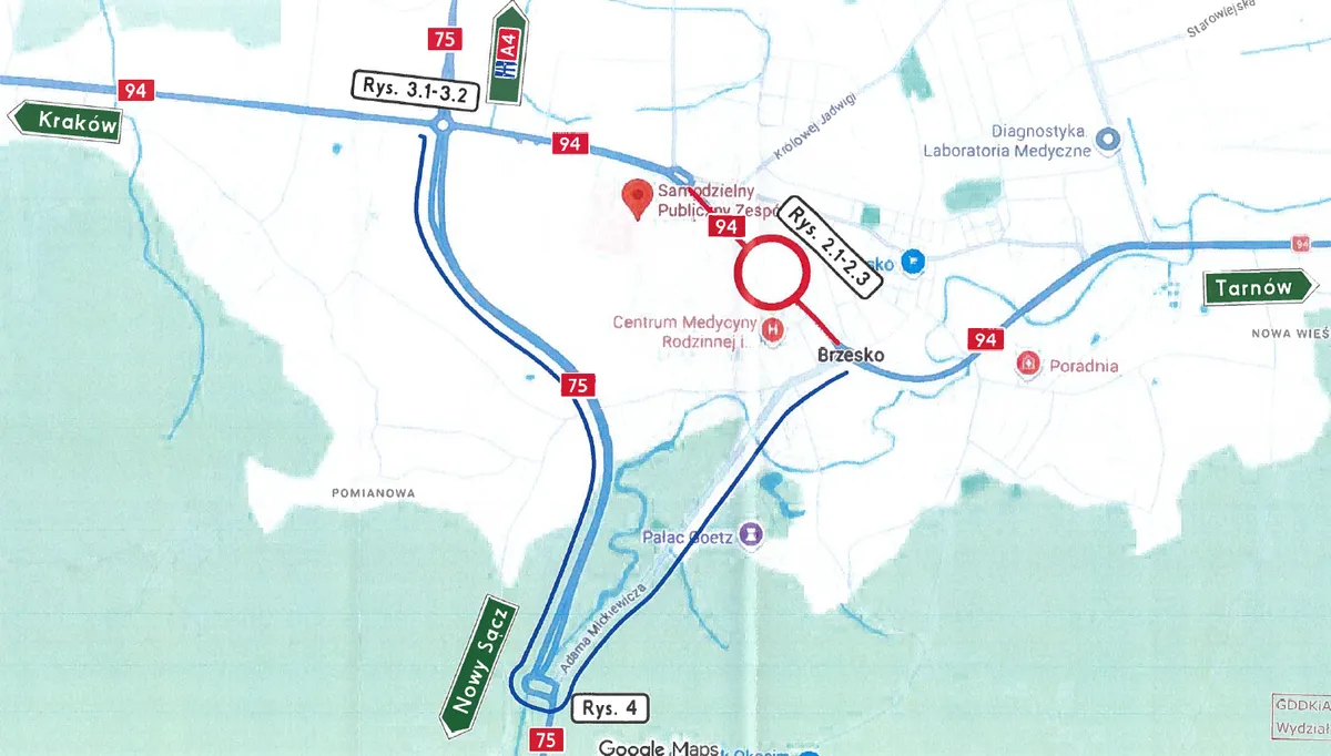 Mapa objazdów w trakcie remontu DK94 w Brzesku