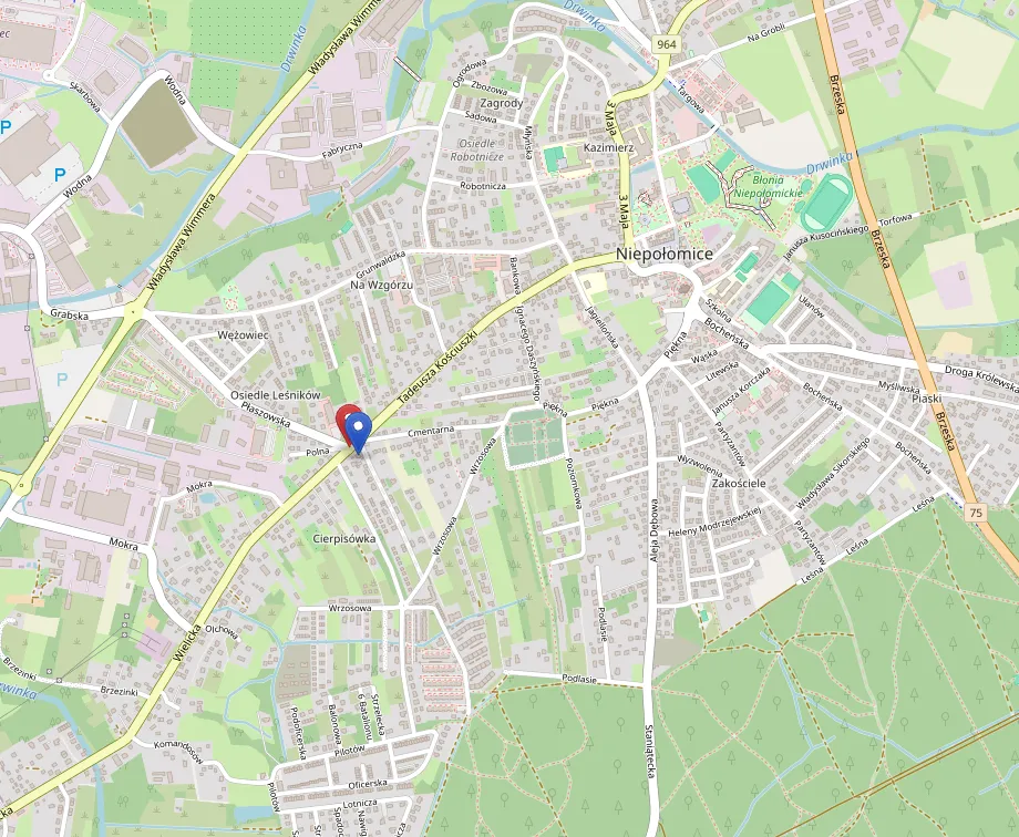 mapa przedstawiająca miejsce powstania ronda w Niepołomicach