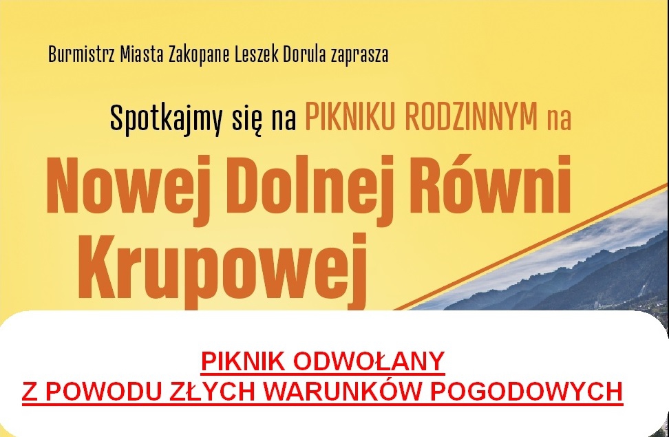 Zakopane: Piknik rodzinny na Dolnej Równi Krupowej odwołany!
